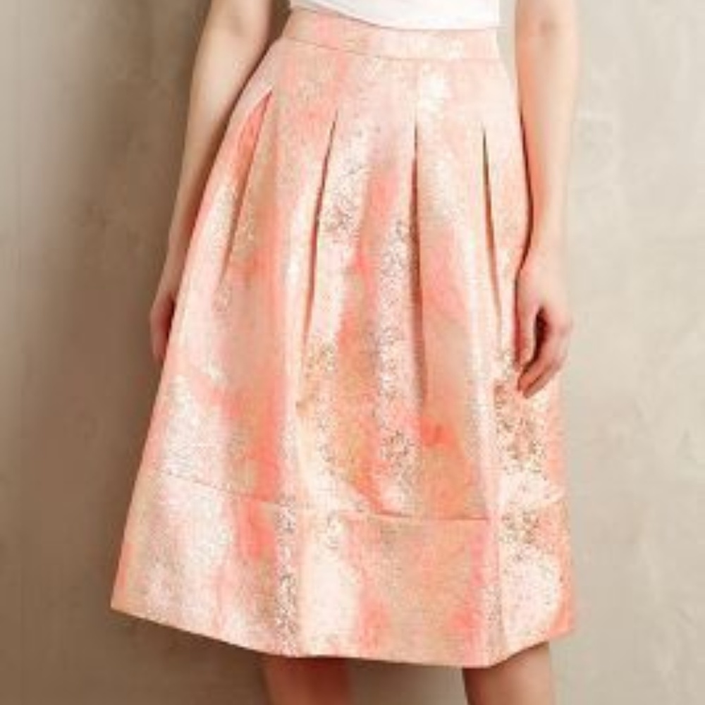 Champagne & Strawberry Blushing Blooms Midi Skirt